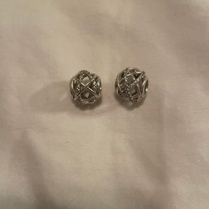 Pair of Pandora charms with white CZ